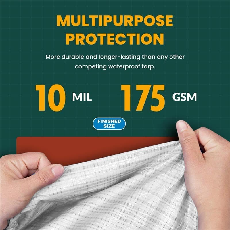 Large Waterproof Tarp - Heavy Duty 10 Mil Thick Poly Tarpaulin Ideal for Canopy Tents, Boats, RV or Pool Covers - Multipurpose Protective Tarps with Grommets for Indoor and Outdoor Use | 20' x 35'