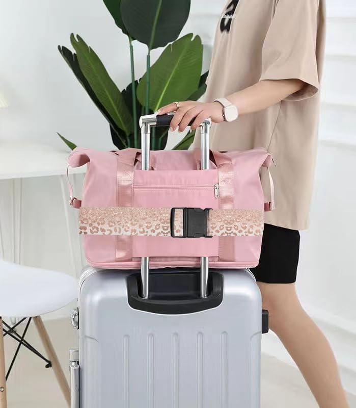Luggage Straps for Suitcases Travel Belt Accessories, Cute Suitcase Strap, Adjustable Luggage Belt Strap, Heavy Duty with Quick-Release Buckle Luggage Strap Glitter Leopard