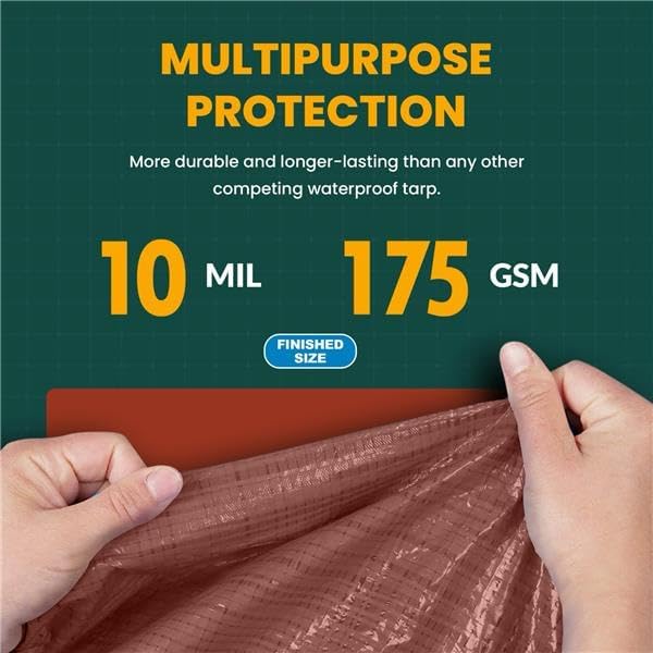 Large Waterproof Tarp - Heavy Duty 10 Mil Thick Poly Tarpaulin Ideal for Canopy Tents, Boats, RV or Pool Covers - Multipurpose Protective Tarps with Grommets for Indoor and Outdoor Use | 20' x 40'