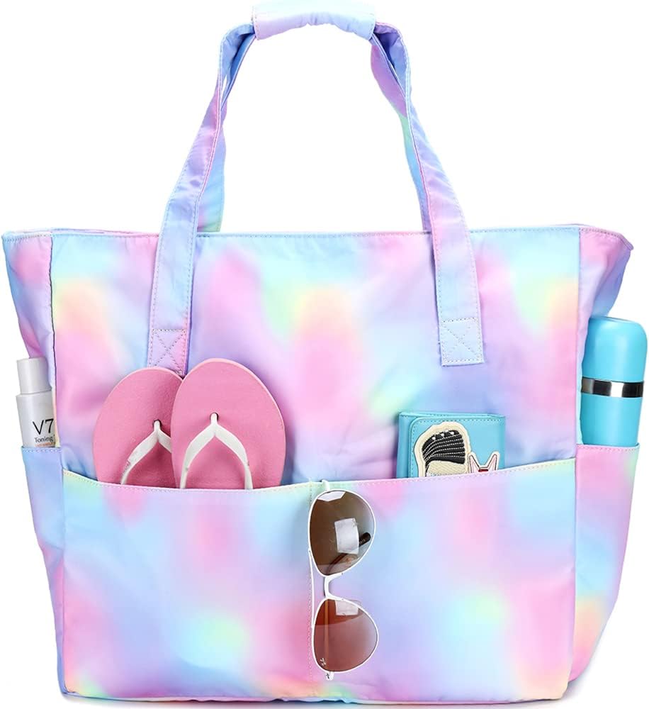 Waterproof Beach Tote Pool Bags for Women Ladies Extra Large Gym Tote Carry On Bag With Wet Compartment for Weekender Travel