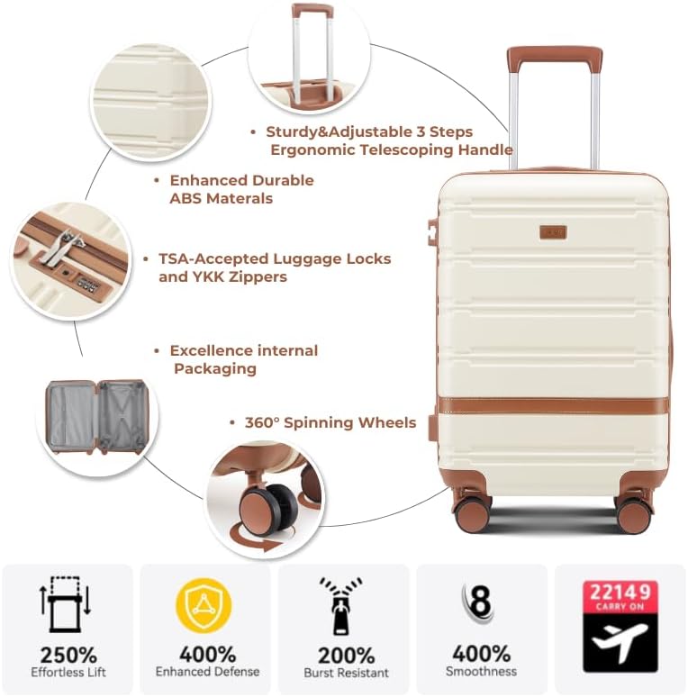 Luggage Sets, Suitcase with Spinner Wheels, PC+ABS Hardshell Travel Luggage Set with TSA Locks,Lightweight Rolling Luggage，Carry on suitcase with YKK Zippers (Dark Green)