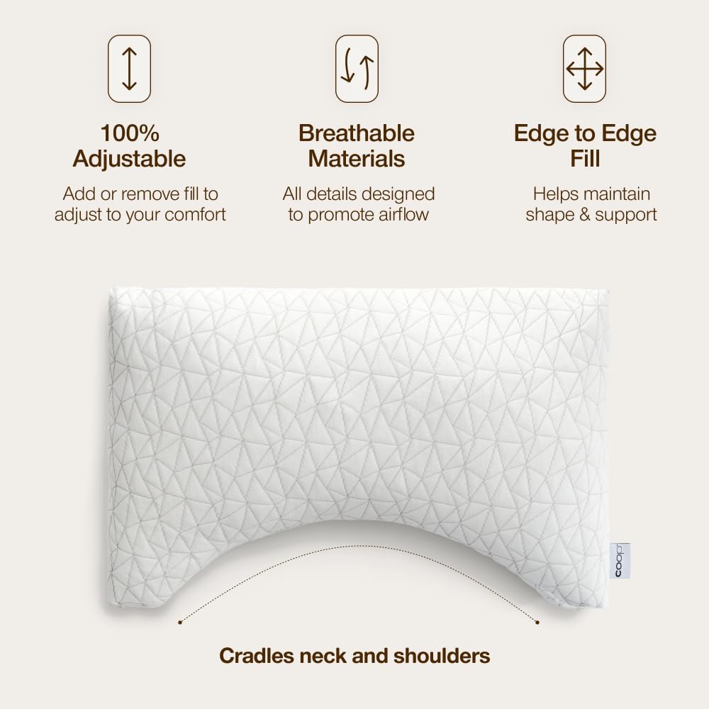 Coop Home Goods Original Crescent Adjustable Pillow, Queen Bed Pillows for Shoulder, Neck & Head Support, Crescent Foam Pillows - Medium Firm for Back & Side Sleeper, CertiPUR-US/GREENGUARD Gold