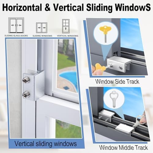 Sliding Window Locks,for Horizontal Sliding Windows,Window Security Lock with Key,Adjustable Aluminum Easv to Install Window Stopper,Window Locks for Up and Down Windows (6 Sets Silver)