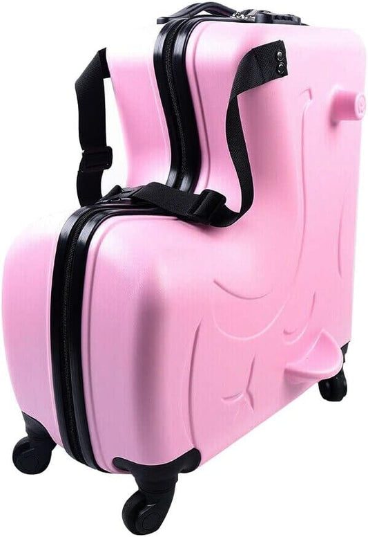 CNCEST 20" Kid's Ride-on Travel Suitcase,Rolling Luggage with Wheels Carry Trolley Luggage with Password Lock,Children's Ride On Trolley Luggage for Children's Day Gift,Festival Gift