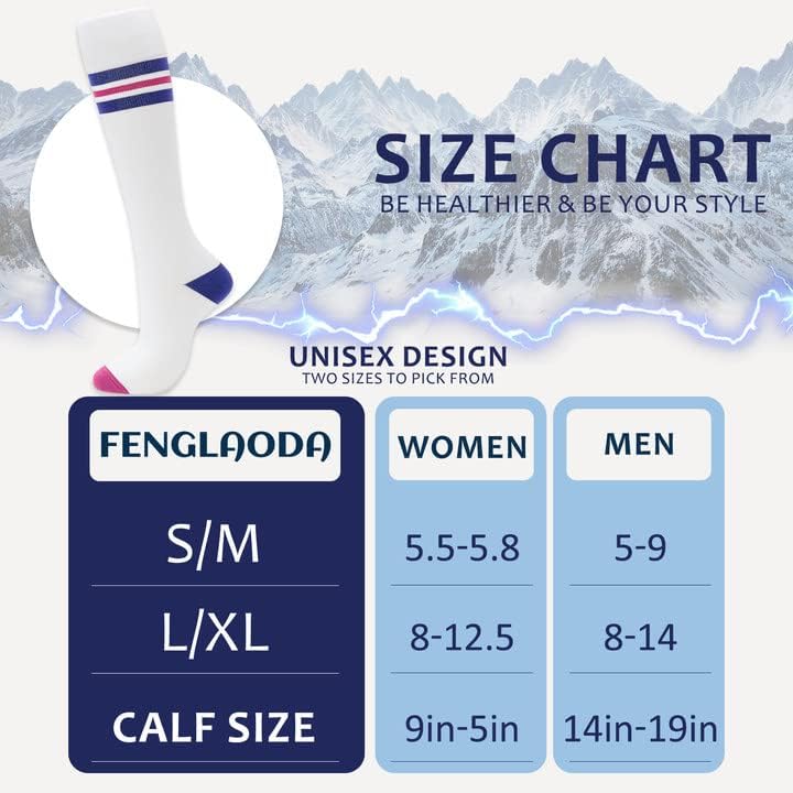 fenglaoda 8 Pairs Compression Socks for Men & Women 20-30 mmHg Knee High Nurse Pregnant Running Medical and Travel Athletic
