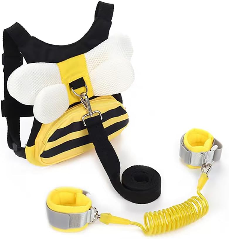 PandaEar 3 in 1 Toddler Harness Leashes + Anti Lost Wrist Link, Kids Bee Safety Backpack Harness with Children Leashes, Child Anti Lost Leash for Girls Boys Outdoor