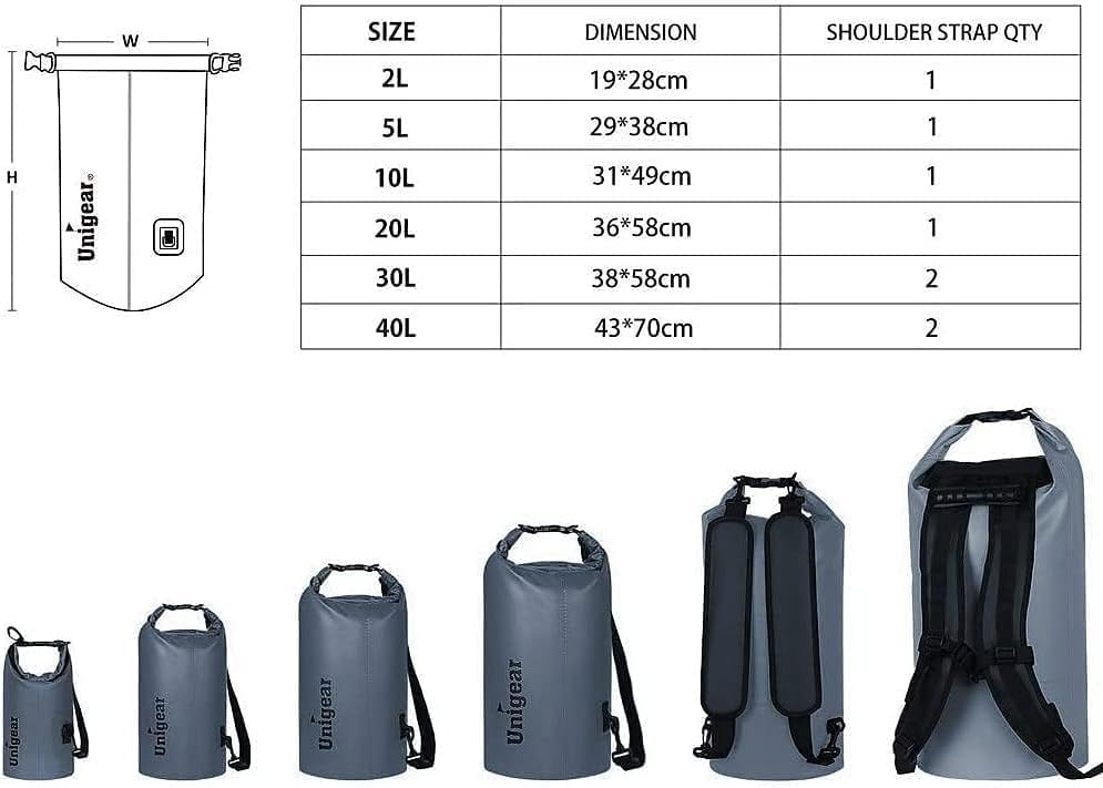Unigear Dry Bag Waterproof, 2L/5L/10L/20L/30L/40L Floating and Lightweight Bags for Kayaking, Boating, Fishing, Swimming and Camping with Waterproof Phone Case