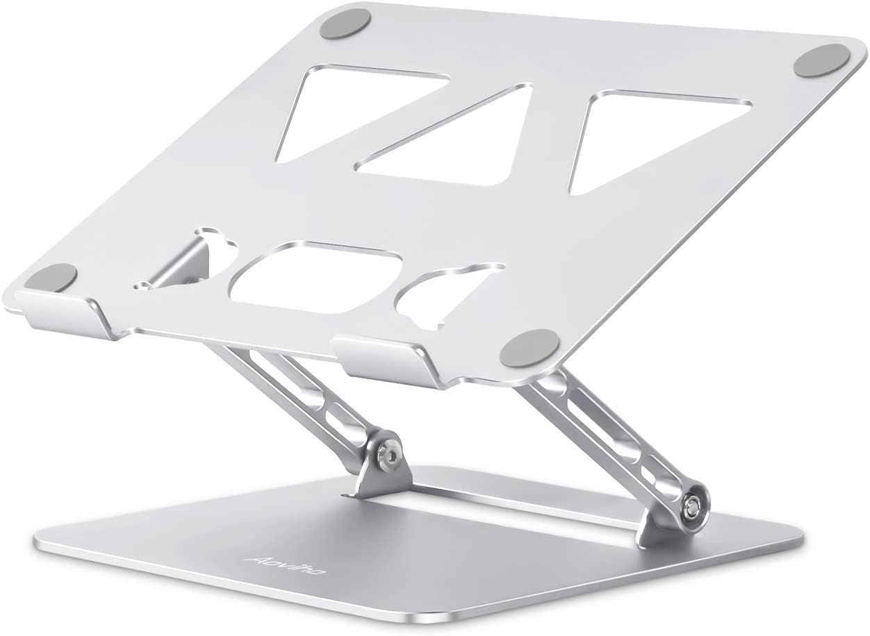 Adjustable Laptop Stand for Desk,Portable Laptop Stand Holder and Riser,Foldable Aluminum Notebook Computer Stands for MacBook Air Pro HP Lenovo Dell Samsung Chromebook, 10-15.6 inch, Silver