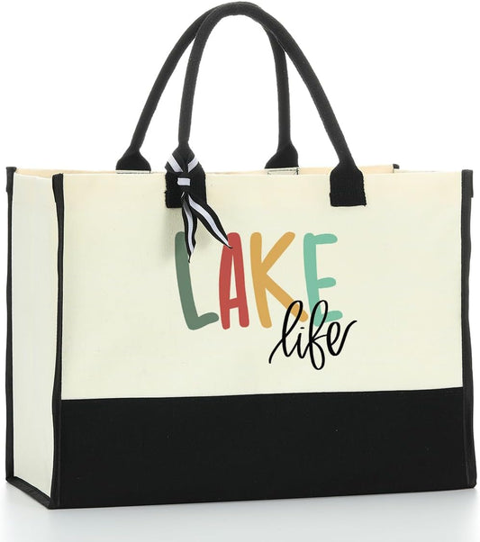 Lake Life Tote Bag for Women Waterproof Personalized Beach Bag Canvas Bag Funny Lake Girls Bag Trip Gifts