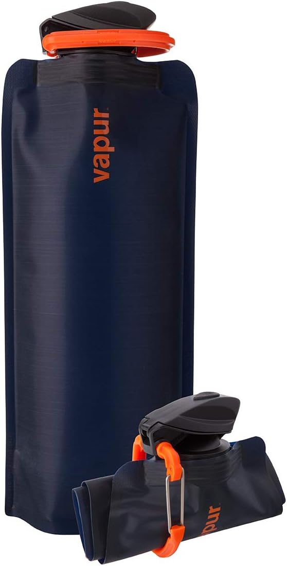 Vapur Collapsible Water Bottle With Carabiner, Compact Bottle Folds Flat For Hydration On The Go, Ideal for Traveling, Hiking or Camping, 23 Ounce, Night Blue, Pack of 1