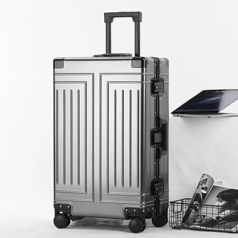 All Aluminum Carry On Luggage，Cut from Whole Aluminum Sheet，22x14x9 Airline Approved ，（3rd Generation，Premium Metal zipperless suitcase ） (grey, 26inch)