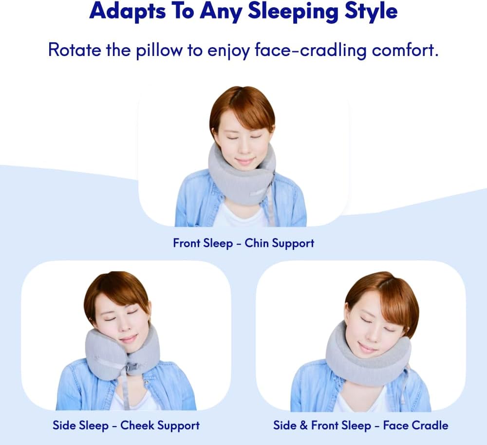 C CUSHION LAB Travel Pillow, Award-Winning Patented Ergonomic Design for Chin & Neck Support Memory Foam Neck Pillow, Compact Airplane Pillow for Traveling, Flight, Car (Spark, Medium)