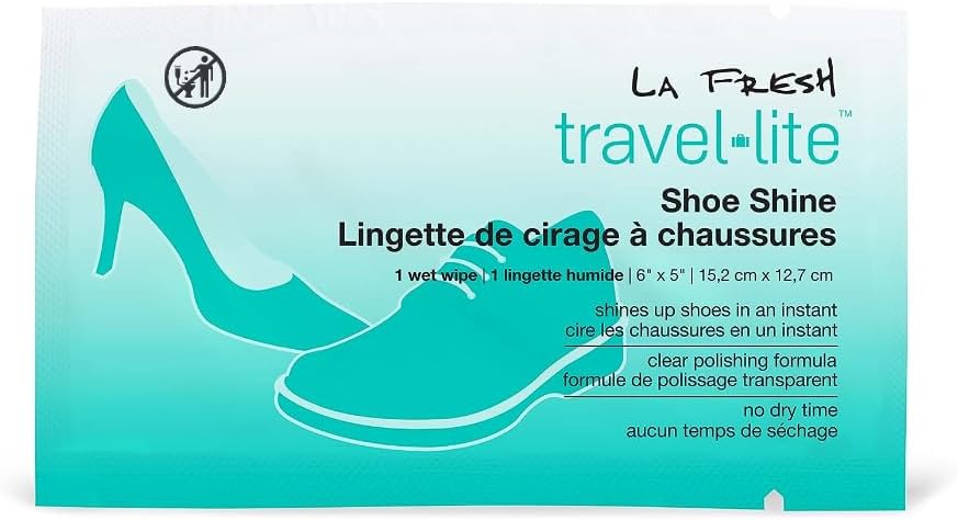 LA Fresh Travel Lite Pre-Moistened Shoe Shine Wipes Pack of 50 Individually Wrapped Streak-Free Cleaning Wipes Perfect For Use On Leather Convenient Size For On The Go