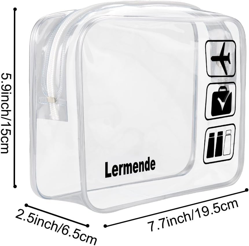 Lermende 2pcs Clear Toiletry Bag TSA Approved Travel Bag,Carry On for Travel,Airport Airline Accessories Compliant Bag,Quart Sized Makeup Cosmetic bag Women Men (Clear, 2 Pack)