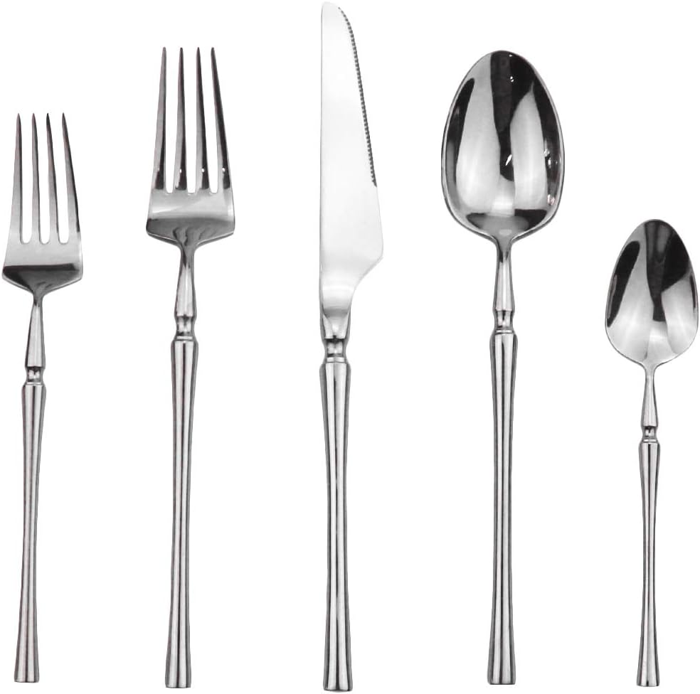 Gugrida 20 piece Silver Flatware Set 304 Stainless Steel Fork Spoon Cutlery Luxury Mirror Polished Silverware, Dishwasher Safe, Service for 4