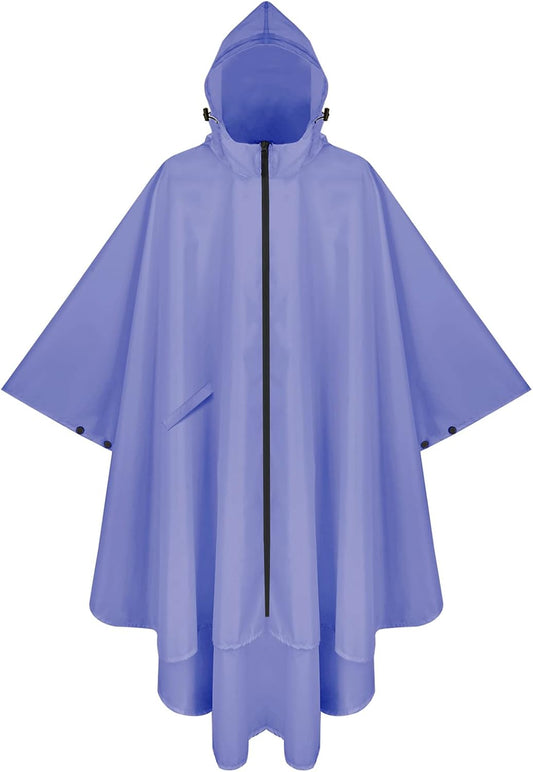PTEROMY Hooded Rain Poncho for Adult with Pocket and Zipper, Waterproof Lightweight Raincoat for Men and Women