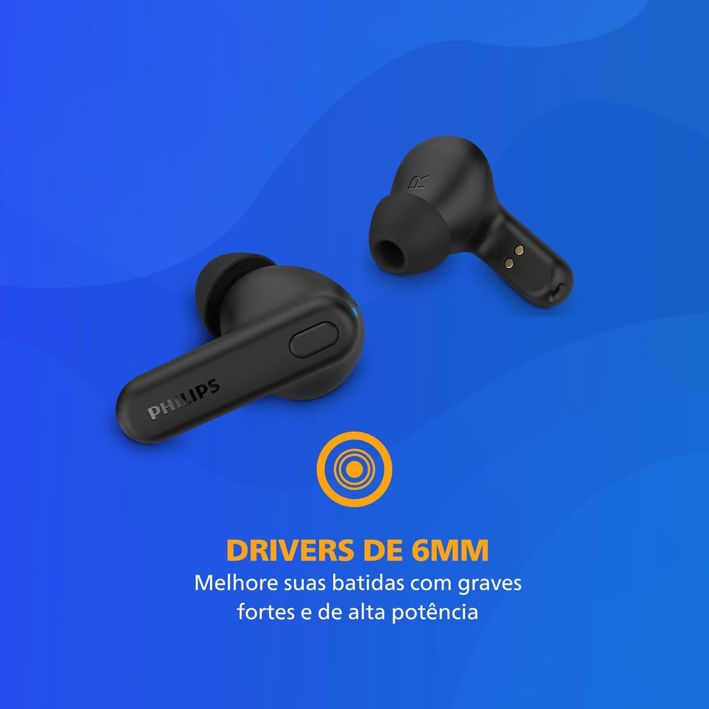 PHILIPS TAT1108 Wireless Earbuds,True Wireless Headphones,Powerful Bass with 6 mm Driver,Clear Call with AI Mic,15-Hour Battery Life,Bluetooth v5.3,IPX4 Rating,Ergonomic Design for Comfort,Black