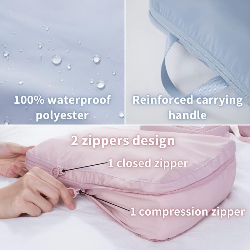 tianzong Compression Packing Cubes for Suitcases, Luggage Organizer Bags Set for Travel (Blue, 2 Pack Medium)