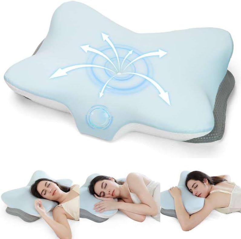 Ergonomic Cervical Pillow for Neck Support, Memory Foam Orthopedic Contour Side Sleeper Pillows with Dual Heights, Soft Bed Pillow with Breathable Pillowcase for Back, Stomach Sleepers(Blue)