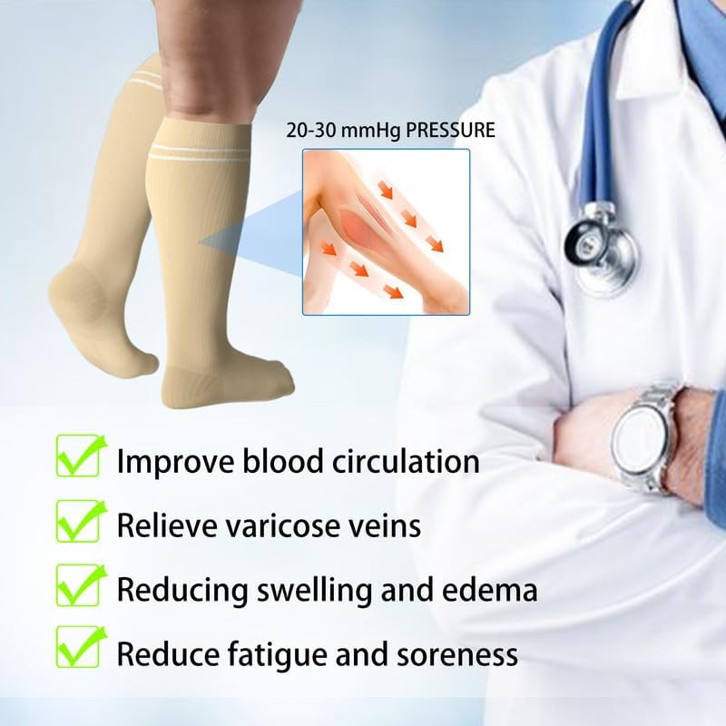 LEVSOX Compression Socks for Pregnant Women 20-30 mmHg Knee High Cute Funny Mens Supports Socks for Nurses, Medical, Travel