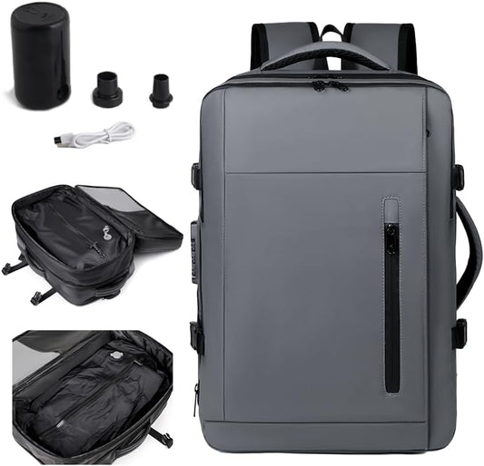 Vacuum-sealed travel computer backpack, Water-Resistant, With vacuum pump, Multiple Compartments, Anti-theft combination lock (Grey)