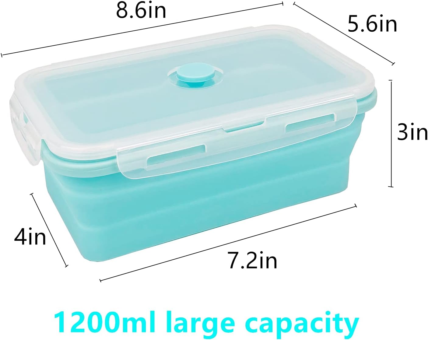 CARTINTS Large Collapsible Camping Food Containers, 1200ml Silicone Lunch Container, Microwave Safe Reusable Meal Prep Container For Indoor&Outdoor Kitchen With Foldable Spoon, Blue