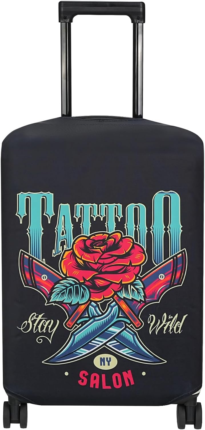 Explore Land Travel Luggage Cover Suitcase Protector Fits 27-30 Inch Case (Blade Rose, L)