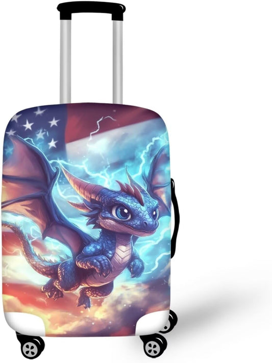 Dragon Suitcase Cover for Luggage Stretchable Washable Spandex Travel Luggage Protector Cover Anti-Scratch Zip Travel Essential for Suitcase American Flag Baggage Case, 18-32''