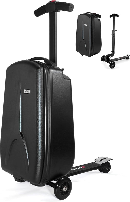MRPLUM 20" Ride-On Suitcase with Detachable Scooter for Kids,Foldable Hardshell Carry-On Luggage for Toddlers Ages 4-15 with Adjustable Handle,Easy Steering&Brake(Airplane Approved)