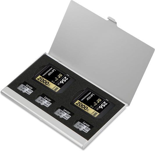 Aluminum SD Card Case, 6Slots Ultrathin SD Card Holder, Memory Card Storage Holder, Fit for 2 SD Card, 4 Micro SD Card, Silver