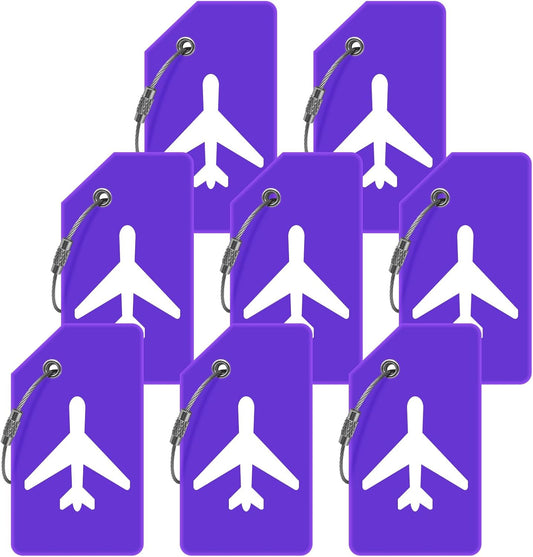Luggage Tags for Suitcases, Quickly Spot 8Pcs Luggage Identifier Tags, Travel Essentials Accessories Name Tags for Backpacks, Suitcases, Travel Bags, Baggage, Cruise - Flexible Silicone (Purple)