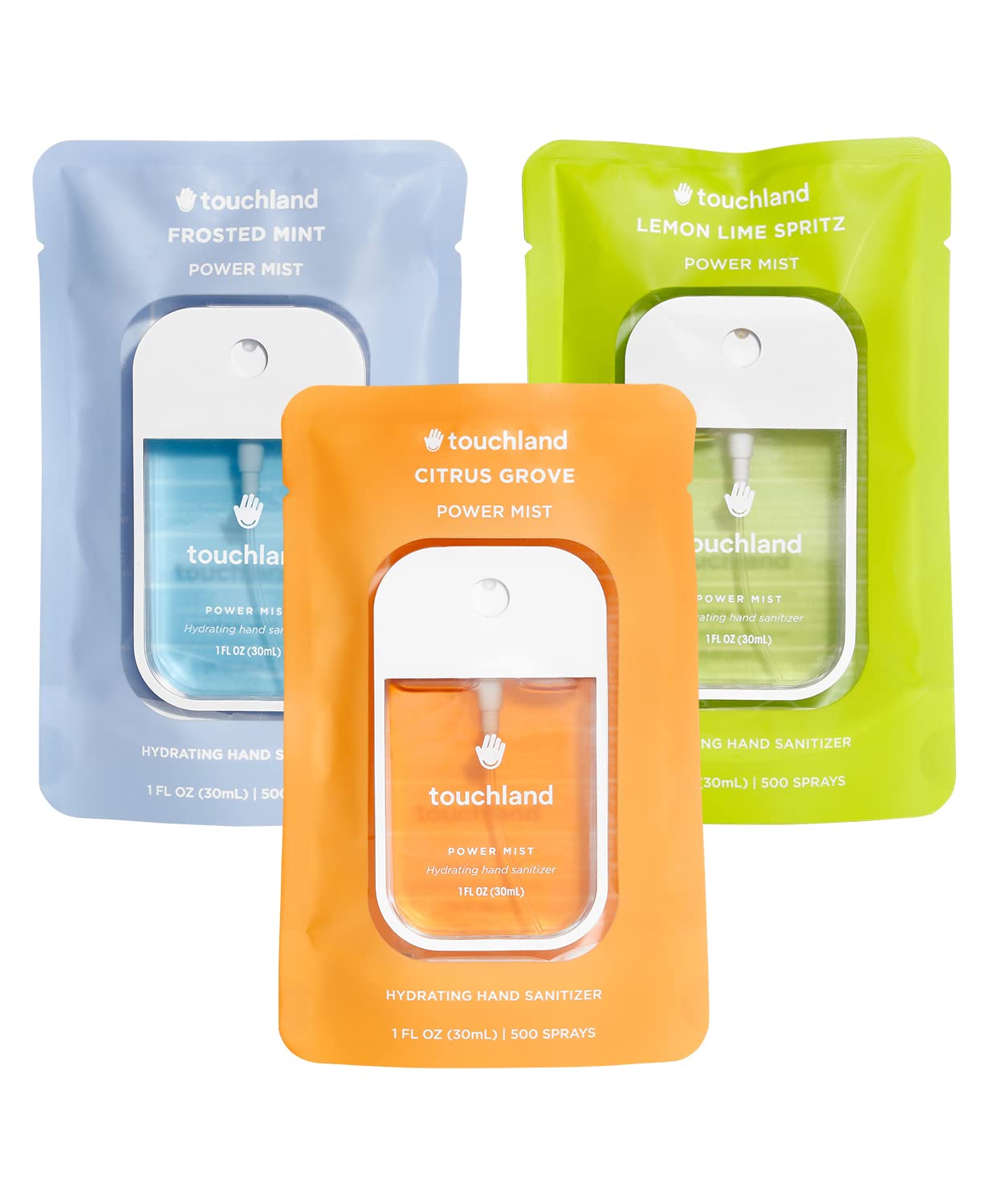 Touchland Power Mist Hydrating Hand Sanitizer Spray, FRESH Trio Set (Mint, Citrus, Lemon Lime), 1 FL. OZ. Travel Size (Set of 3)