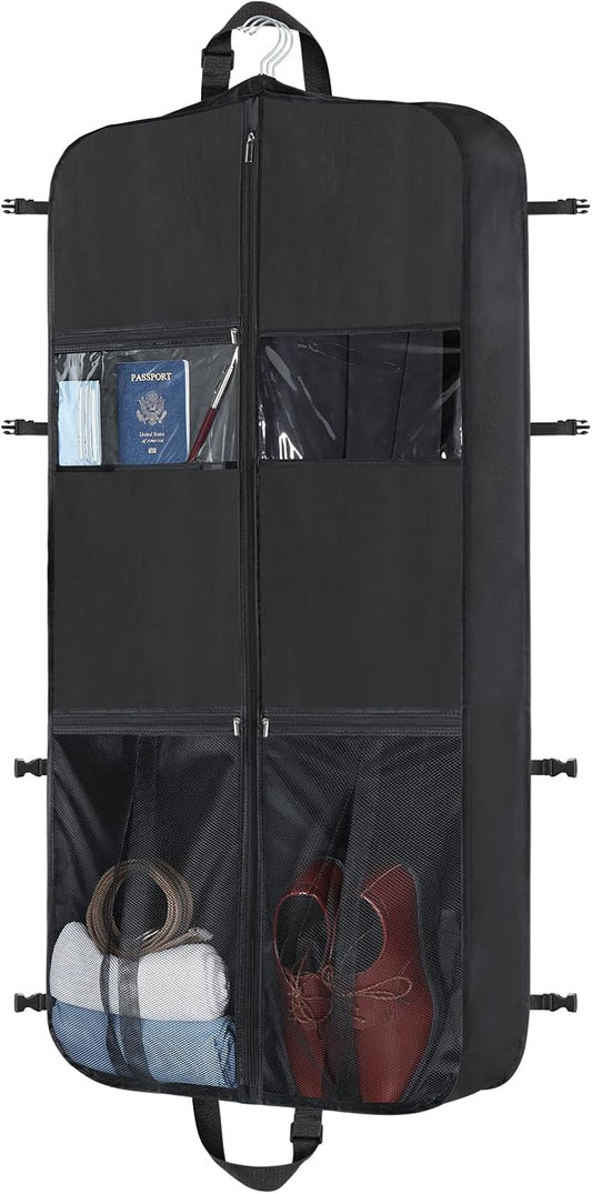 Zilink 48 Inch Garment Bags for Travel Heavy Duty Travel Suit Bag for Men Women with Buckles & Shoulder Strap Garment Bags for Hanging Clothes, Black