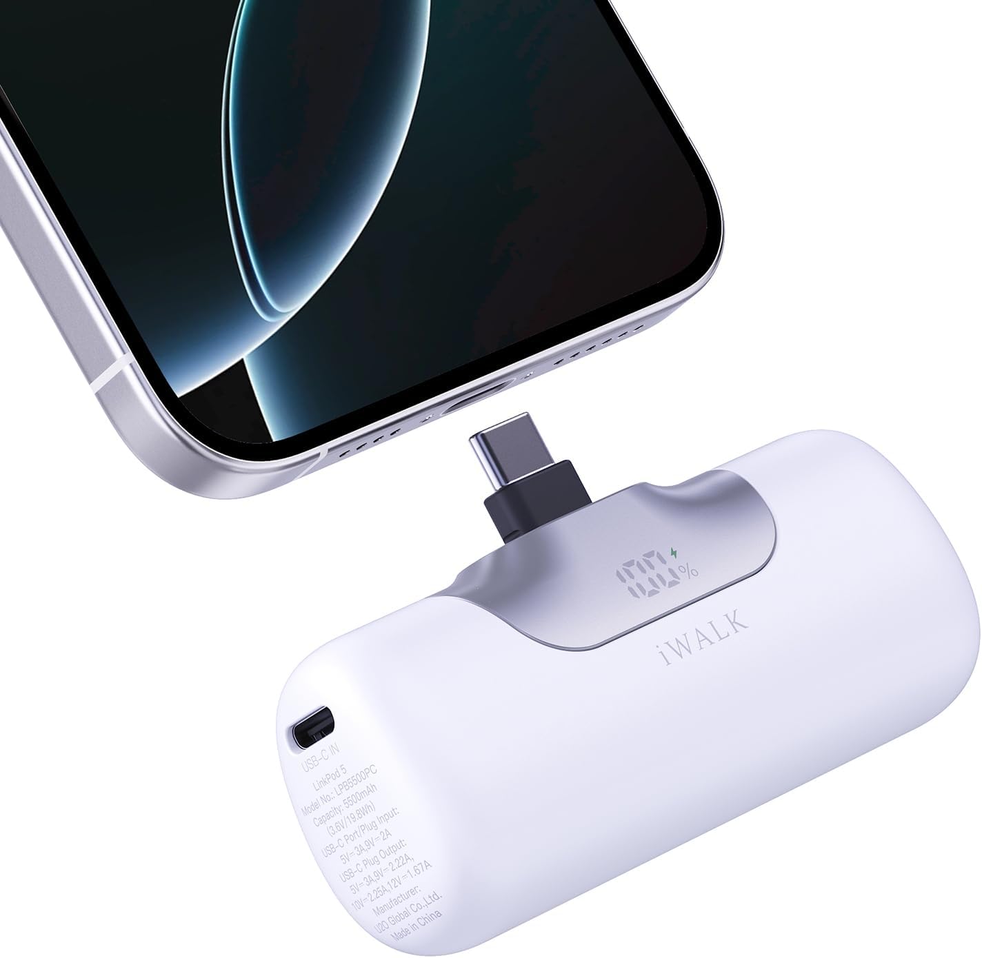 iWALK Portable Charger 5500mAh Next-Gen Small Power Bank 22.5W Fast Charging Battery USB-C Portable Phone Charger for iPhone 16/15 16 Plus 16 Pro Max iPad, Samsung Galaxy S25 S24 S23 Android, White