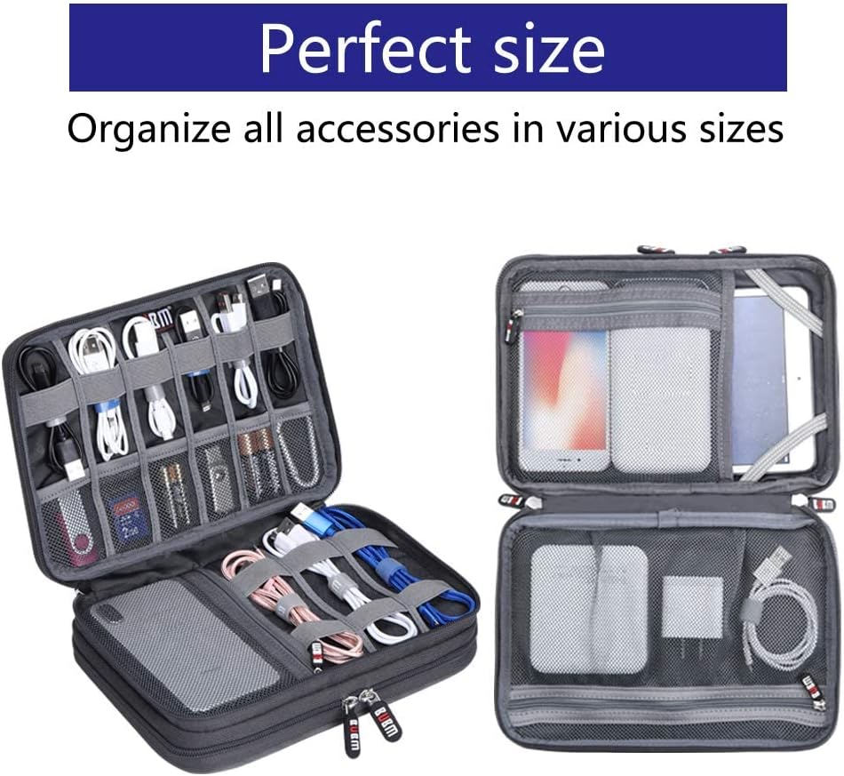 Electronic Cable Organizer Bag - Portable Travel Double Layers Electronic Digital Accessories Storage Pouch Bags for SD Card Case, USB Flash Drive,Charging Cords, USB Charger, Mini Tablet