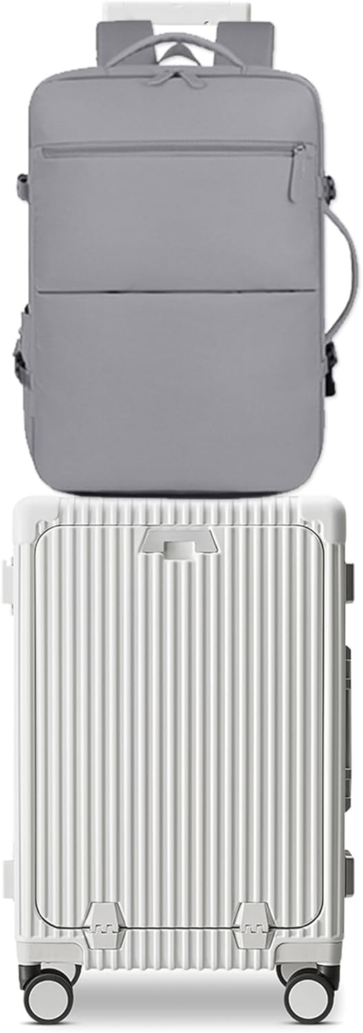 feilario 2 Piece Set 24in Aluminium Frame PC Hard Shell Spinner Wheels Luggage, Built-In TSA lock Carry on Suitcase, with Cup Holder, USB Port, Phone Holder