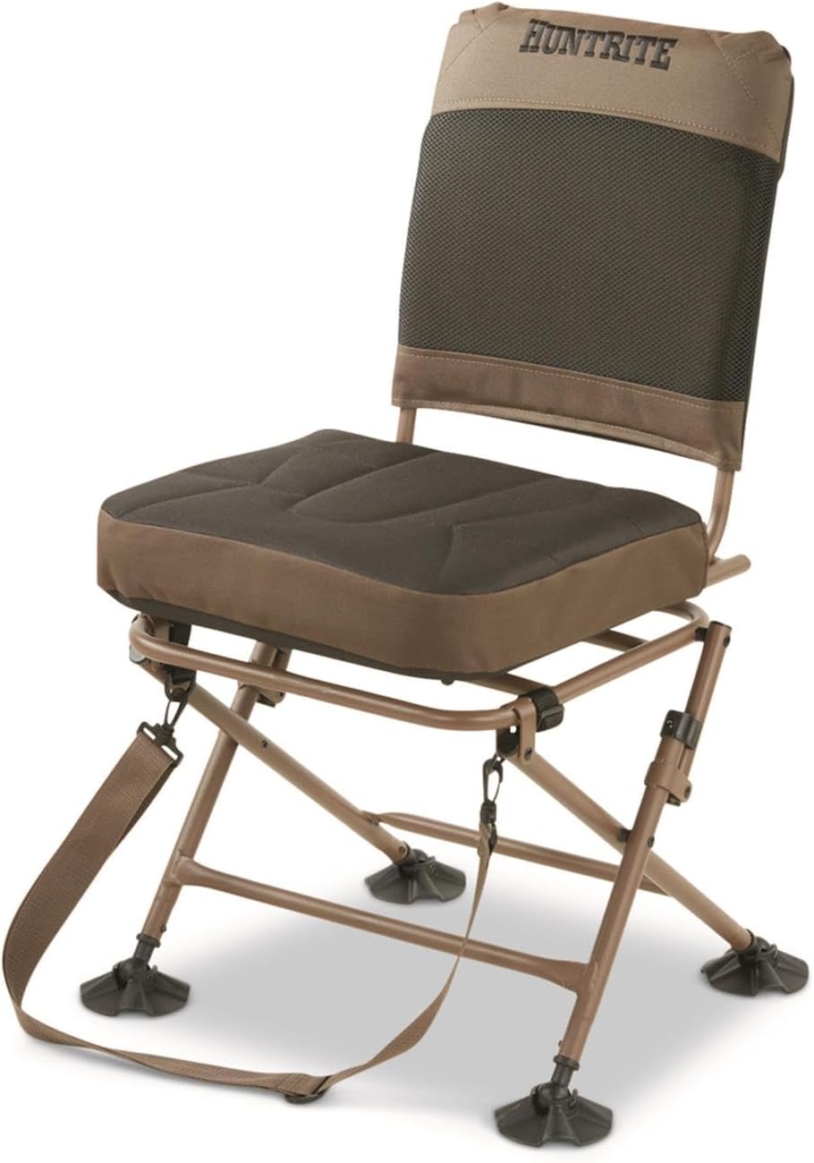 Guide Gear Huntrite 360 Swivel Hunting Blind Chair, 300 Pound Capacity, Folding, Lightweight, Portable, Padded Cushion Hunting Seat, Hunt Gear and Equipment, Black