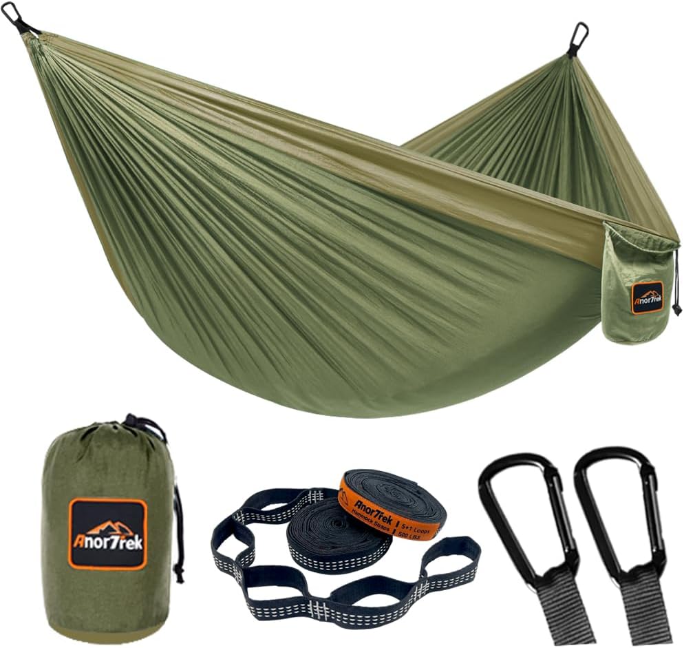 Camping Hammock, Super Lightweight Portable Parachute Hammock with Two Tree Straps Single or Double Nylon Travel Tree Hammocks for Camping Backpacking Hiking