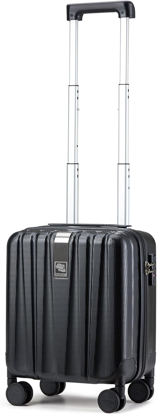 Hanke 14 Inch Underseat Carry On Luggage with Wheels Hard Shell Suitcases Carry On Bag Lightweight Small Mini Suitcase Tsa Luggage for Travel.（Jet Black）
