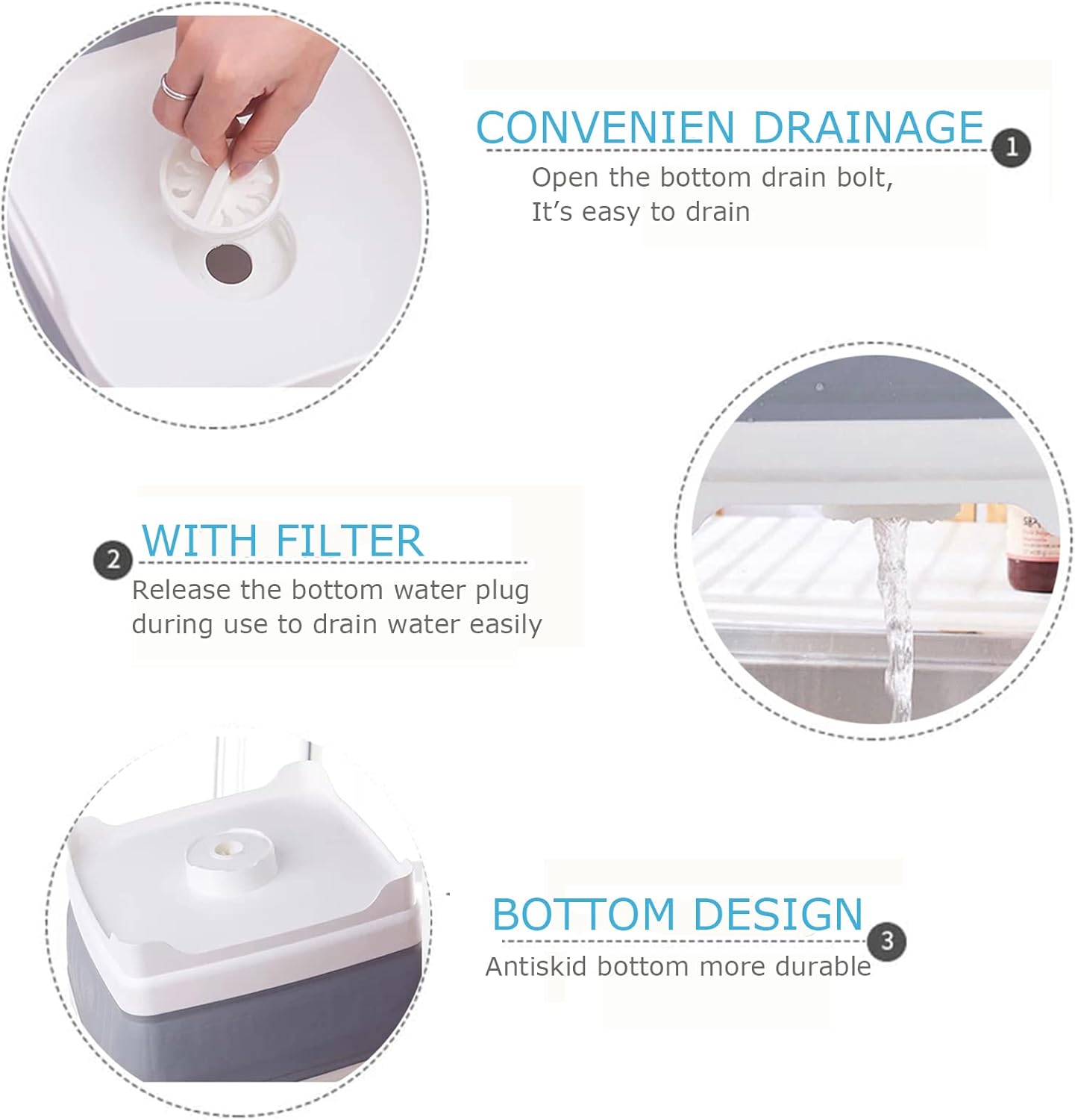 Collapsible Basin Bucket,9L Collapsible Dishpan with Drain Plug for Kitchen Sink,5L Portable Foldable Small Plastic Water Supplies for Outdoor Garden Camping Fishing Car Wash(Sets of 2)