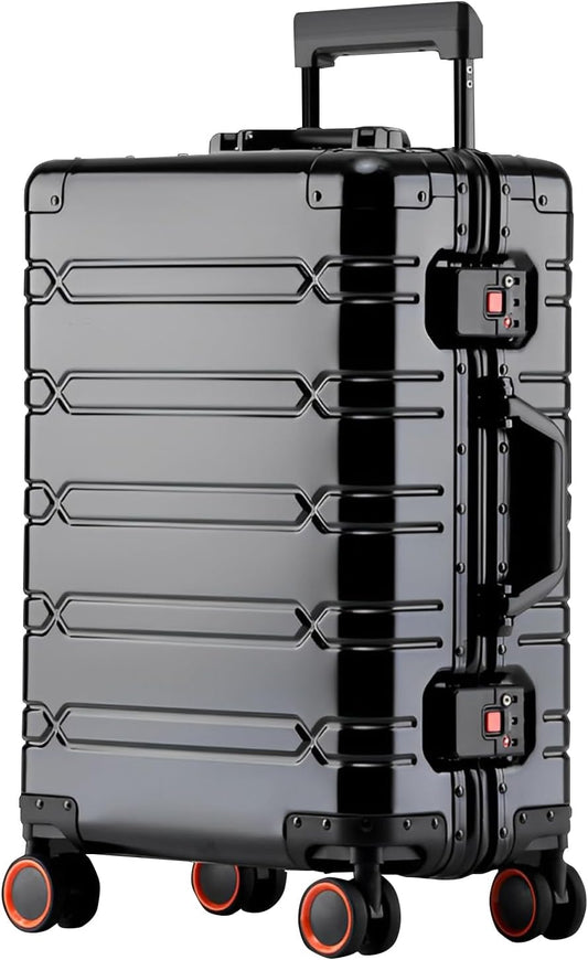 WEICHEN All Aluminum Magnesium 22 inch Carry On Luggage with Spinner Wheels and TSA Lock, Hard Case Luggage Carry On Suitcase 22x14x9 Airline Approved (Black, 24 in Checkin)