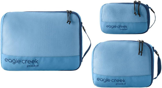 Eagle Creek Pack-It Reveal Cube Set - Packing Cubes for Compartmentalizing Luggage - Durable - Ultra-Lightweight - Water-Resistant - Easy Grab Zipper Pull - Mesh Windows - Blue Dawn - XS/S/M
