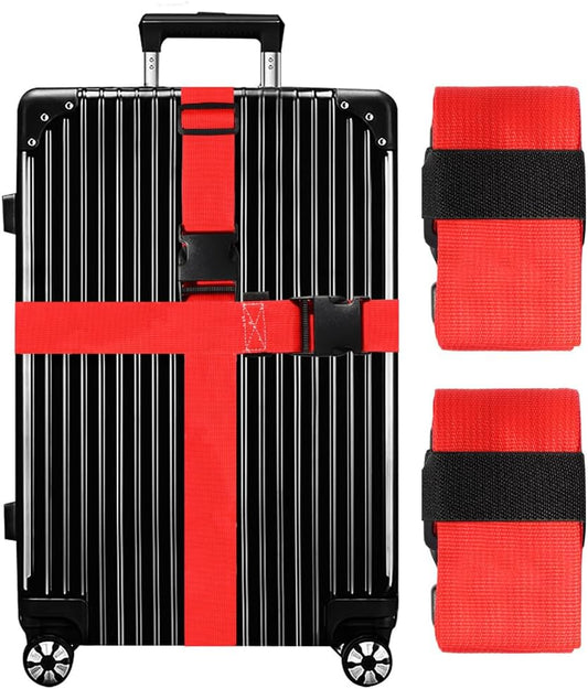 Luggage Straps for Suitcases TSA Approved-2 Pack Bright Personalized Luggage Belt Strap for Suitcase/Carry On Bag Luggage Accessories for Travel (Red)