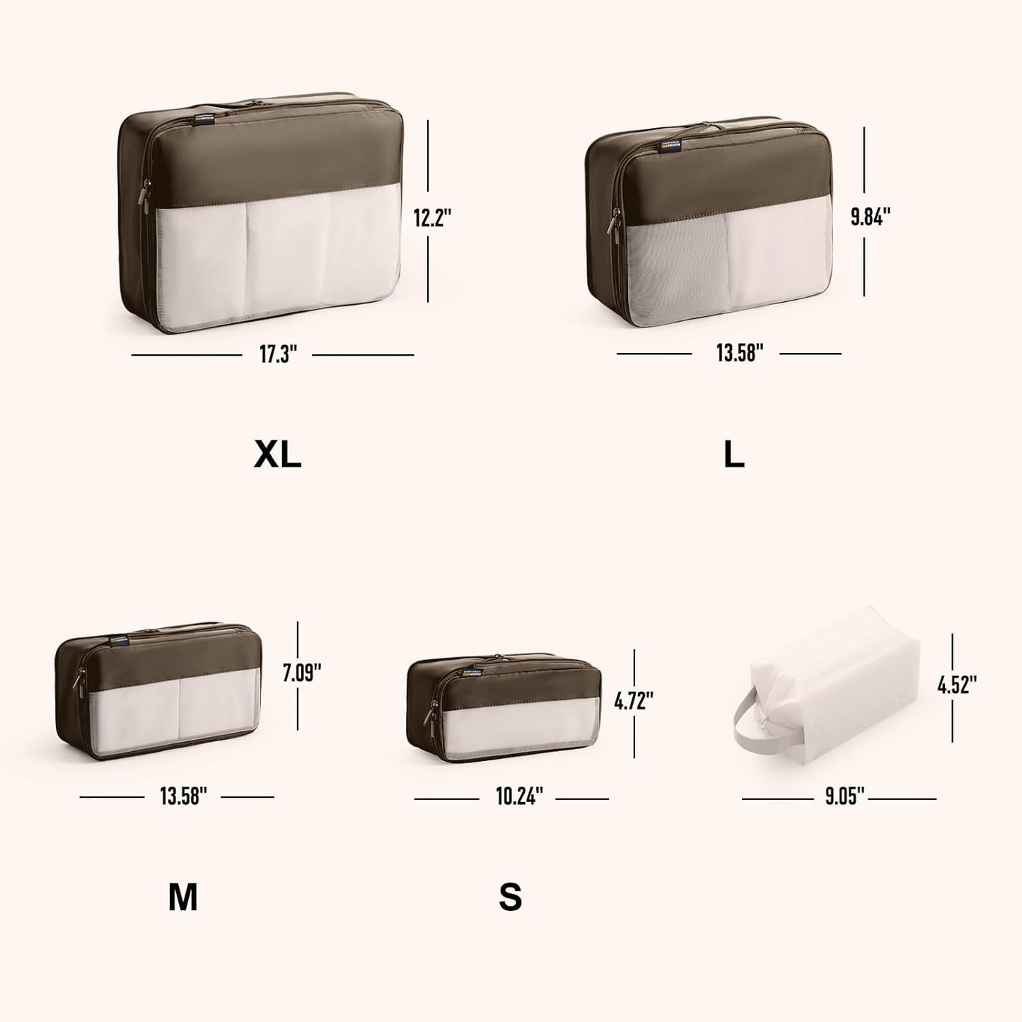 5 Set Compression Packing Cubes for Travel, Space Saving Luggage Organizer Bags (Charcoal Gray)