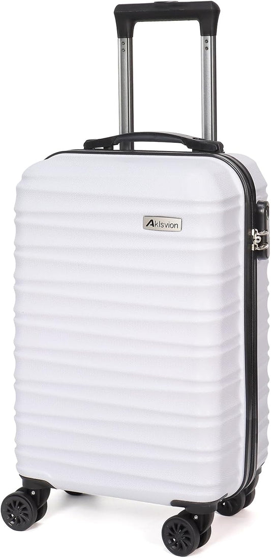 Carry on luggage 20 In suitcase with Spinner Wheels ABS & PC Hardside Luggage（Off white）