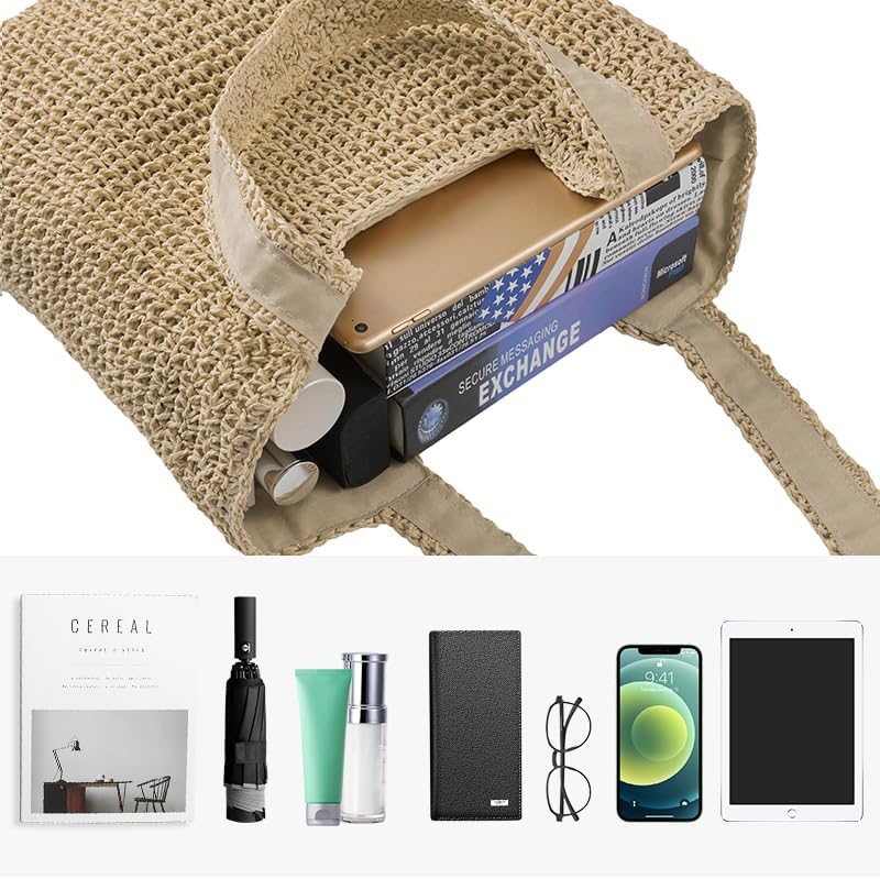 Straw Beach Tote Bag: Large Summer Boho Woven Bags - Rattan Handmade Shoulder Handbags for Women
