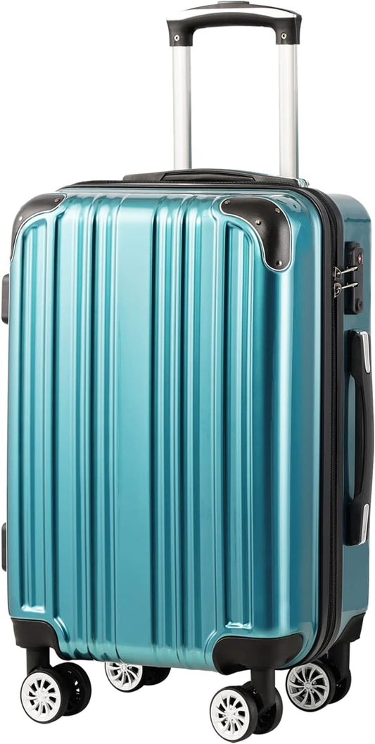 Coolife Luggage Expandable(only 28") Suitcase PC+ABS Spinner 20in 24in 28in Carry on (green new, S(20in)_carry on)