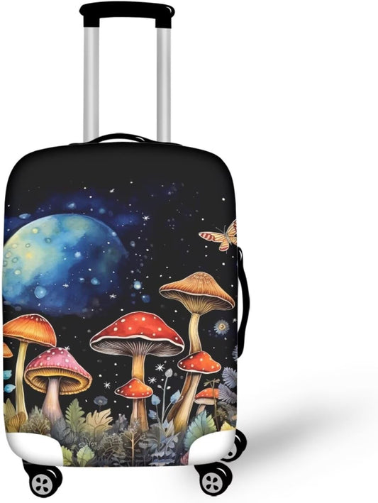 Butterfly Mushroom Print Travel Suitcase Cover Protector Elastic Zipper Closure Fit 26-29 Inch Luggage
