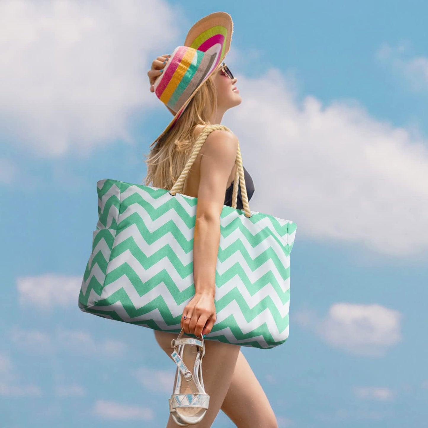 Becokan Beach Bags for Women Large Waterproof Beach Tote Bag Zipper Beach Bags Waterproof Sandproof Swim Pool Bag Large Tote