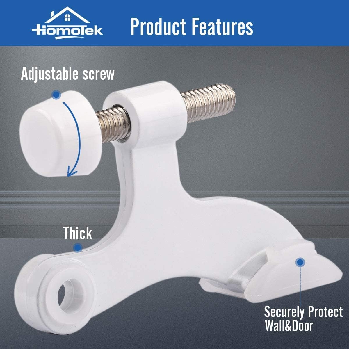HOMOTEK 36 Pack Hinge Pin White Door Stopper,Adjustable Deluxe Heavy Duty Door Stopper 2-1/2"x1-3/4”,with White Rubber Bumper Tips
